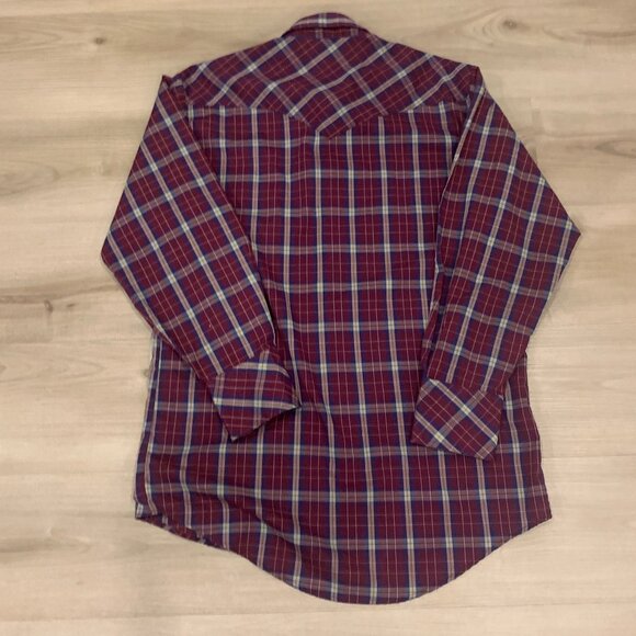 Bar-M Rancher button down plaid red/blue Men's shirt with pearl snaps - Picture 2 of 7